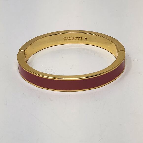 Talbots Coral Pink Enamel Gold Tone Clamper Hinge Bracelet Bangle Layer Casual - Picture 3 of 7